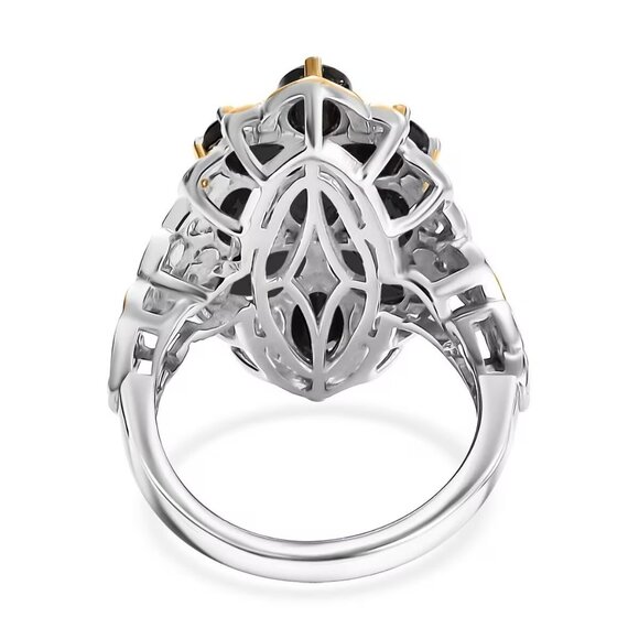 Genuine Black Spinel Ring in 18K YG Plated and Platinum Bond Size 6 - Picture 4 of 4